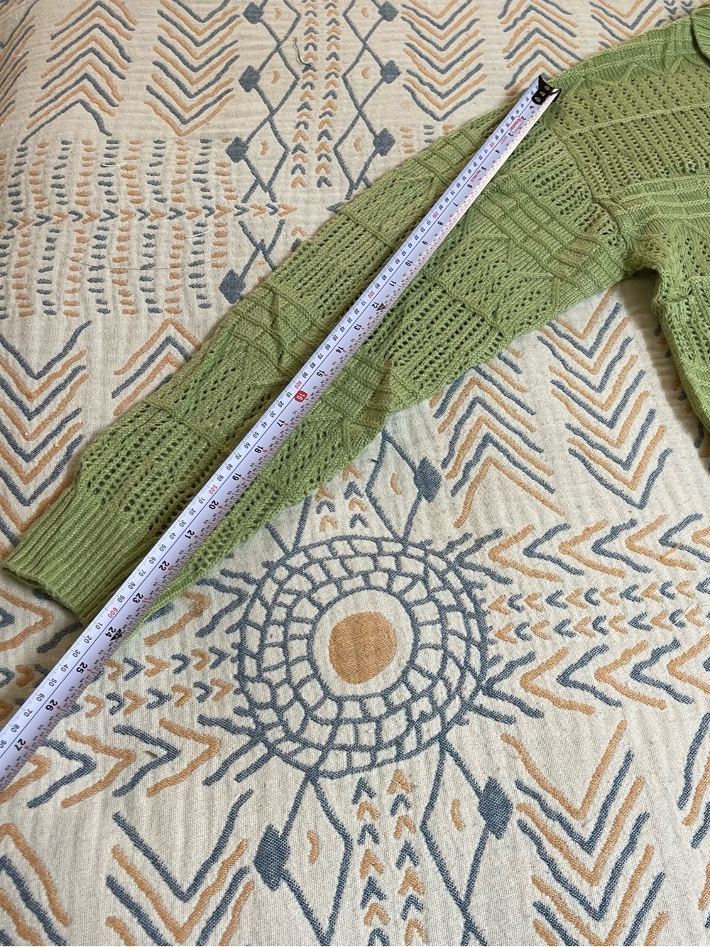 Men's V-Neck Openwork Sweater in Light Olive - Picture 5 of 7